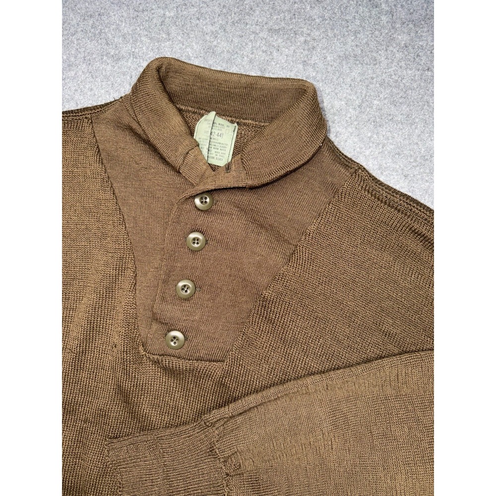 Vintage US Military Sweater Men L 100% Wool 5 Button Jeep Henley Mock Neck 1988